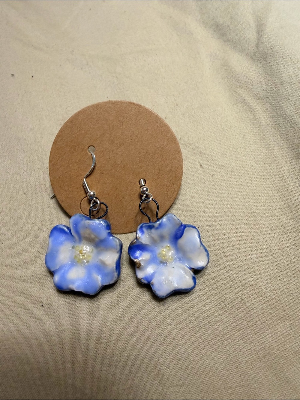 Handcrafted Blue & White Flower Ceramic Drop Earrings - Women Jewelry
